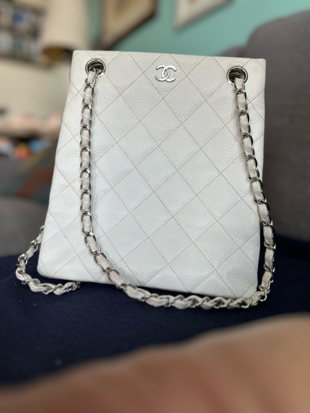 Vintage CHANEL Timeless Soft Tote, White Caviar, Made in France, Series 6